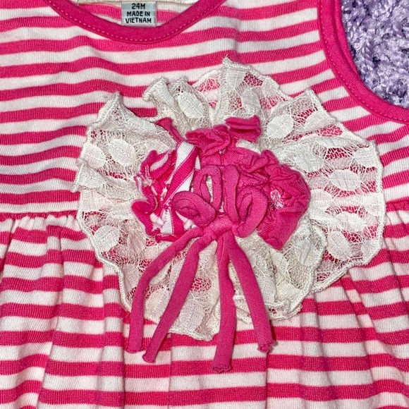 24m Isobella & Chloe Pink Cream Striped Ruffle Tunic Top Pants Outfit Set - Picture 3 of 6